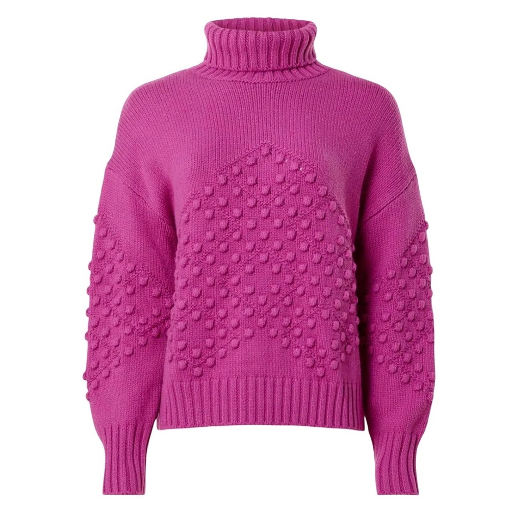 $188 SPLENDID Elvira Magenta Pink Bobble Knit Turtleneck Sweater Wmn Sz L Argyle